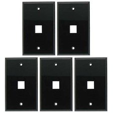 5x 1 Port Keystone Jack Wall Plate Snap In Insert Smooth Faceplate 1-Gang Black