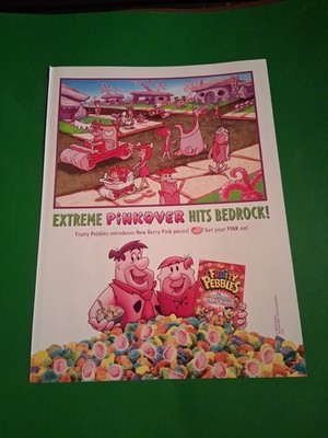 Fruity Pebbles Flintstones Berrt Pink Vintage Print Ad 2005 8x11