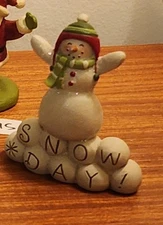 VTG Blossom Bucket:SNOWDAY Snowballs Snowman Figurine Winter Christmas