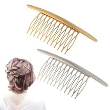 2Pcs Alloy Hair Side Combs with Teeth Grip French Twist 12 Teeth Hair Comb Br...