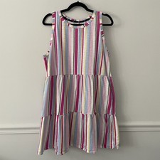 Gap Cotton Modal Tiered Striped Dress Sz XL Pockets Stretch Boho Preppy Colorful