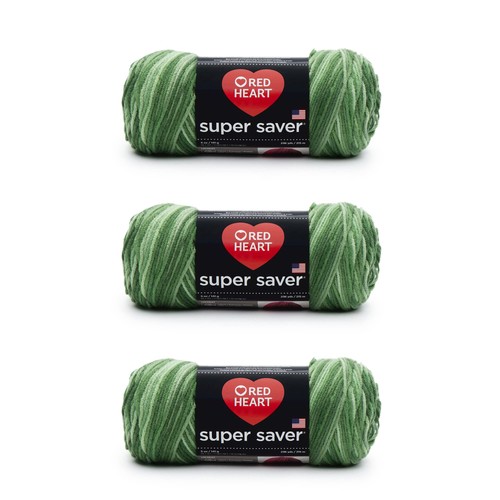Red Heart Super Saver Yarn, 3 Pack, Green Tones 3 Count