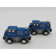 Blue Wooden Diesel Engine Train Locomotives Magnetic 2 Piece Set Compatible