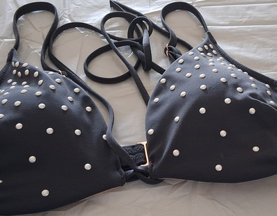 Shade & Shore Women's Black Studded Padded Bikini Top C Adjustable Spaghetti