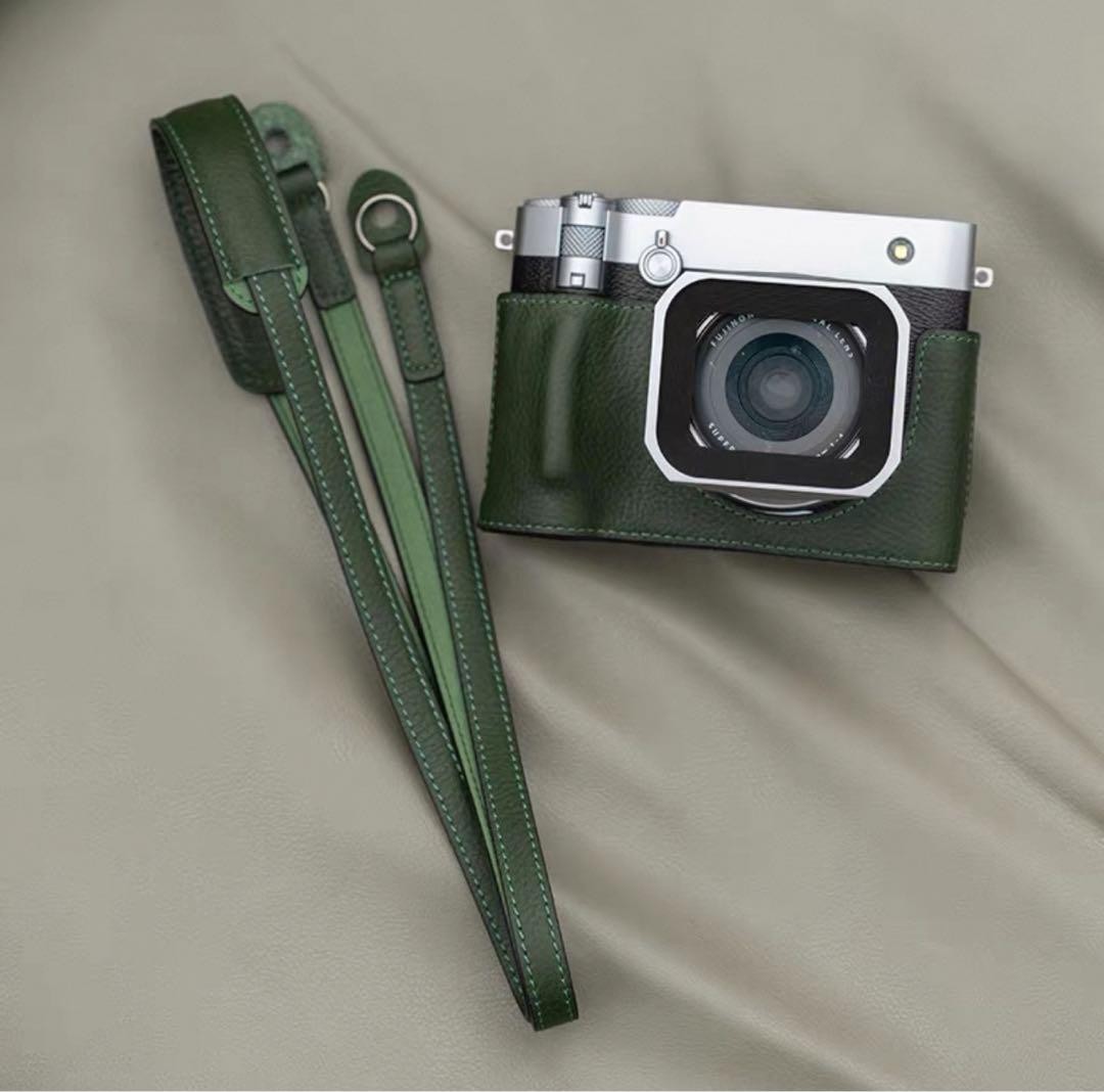 Fujifilm GFX100RF Camera Strap Genuine Leather Green Adjustable