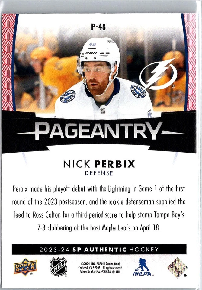2023-24 SP Authentic Pageantry Red Nick Perbix #P-48 - Image 2 of 2