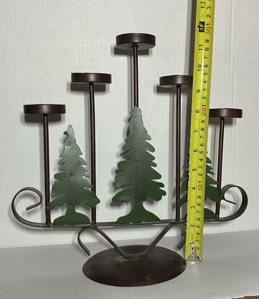 "Soporte de velas de hierro forjado (5 velas o luces de té) árboles rústicos rurales 12""x12""" Foto 3 de 4