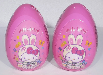HELLO KITTY JUMBO 6'' EASTER EGG CANDY FILLED  16 STICKERS 2 PACK QUICK FREE SHIP