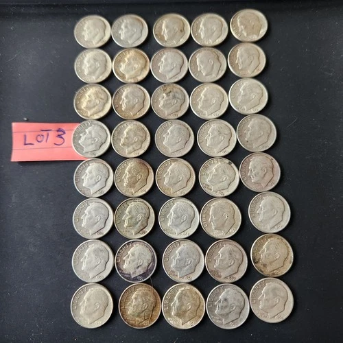 Roosevelt Silver Dimes Lot of 40 Circulated , uncertified 0.90 silver dimes
