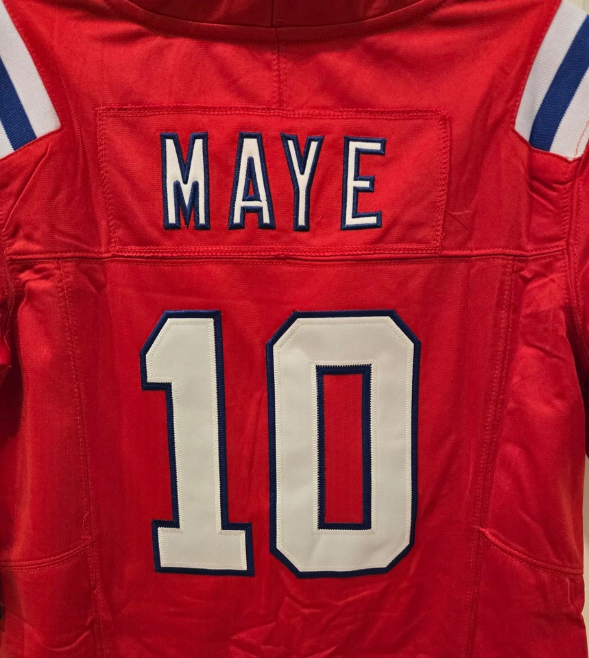 JUVENTUD N.E. Camiseta deportiva roja alternativa cosida Drake Maye de los Patriots #10 con parche CPT NUEVA CON ETIQUETAS Foto 3 de 3