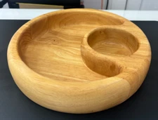Crate & Barrel  Chip And Dip Wooden Bowl. Made In Thailand