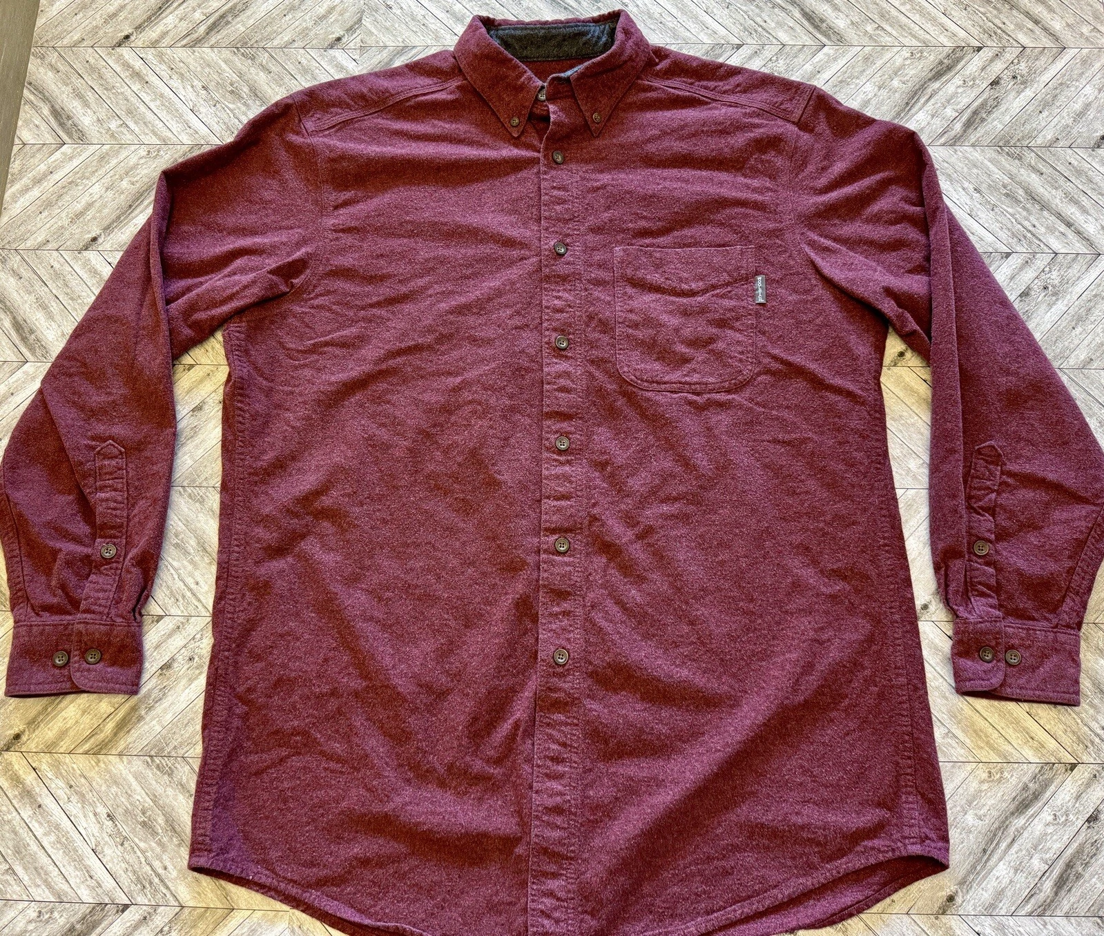 Woolrich Shirt Mens L Red Long Sleeve Button Up Outdoors Hiking Pockets Logo