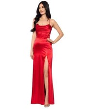 Blondie Nites Juniors Draped Lace-Up Satin Gown Color Red Size 11 Style 4012BN