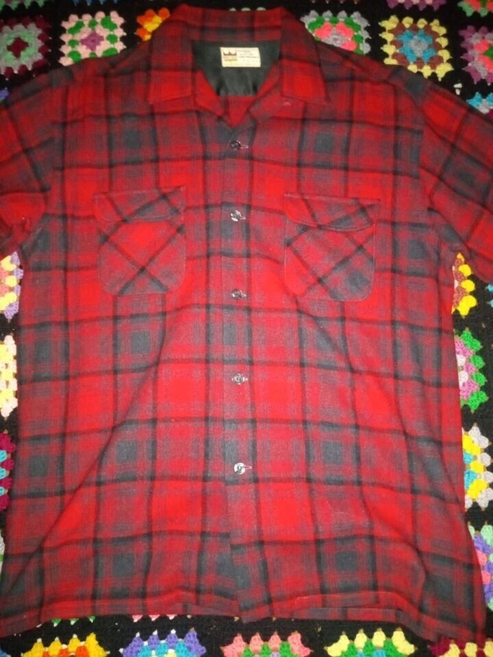 Camisa de Tablero Grant Crest Vintage Años 60 70 Franela L 95 Lana 5 Nylon Hecha en Japón Foto 3 de 4