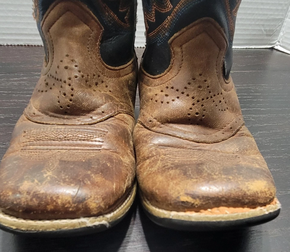 Justin Marrón Botas Juveniles Talla 12D Azul Púrpura Naranja Costuras Envejecidas  Foto 2 de 4