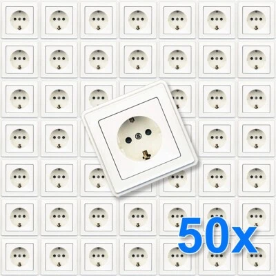 minify 50er Pack Schuko Steckdosen VDE Einsatz mit Rahmen Creme Weiss Unterputz