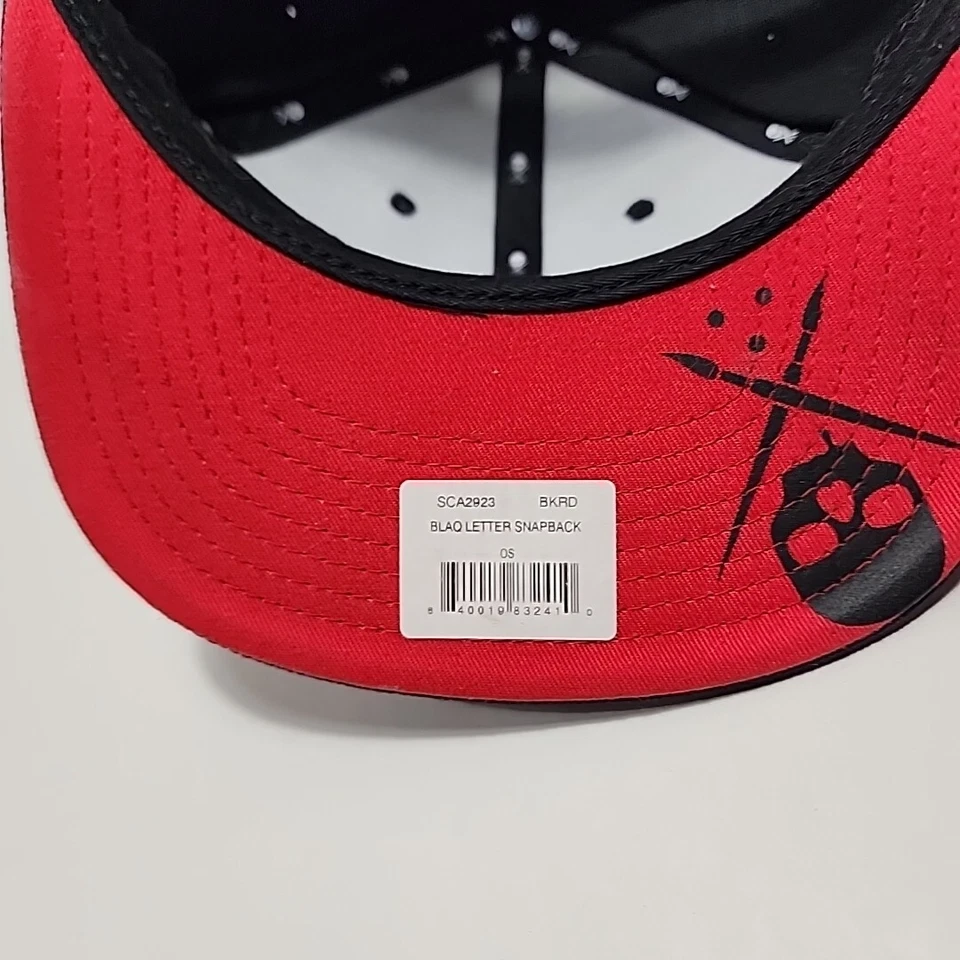 New Sullen Art Collective Hat Snapback Cap Men Red and Vlack Skull With Stickers - Image 3 of 4