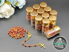 US 12pcs Red Wood Rosary Crucifix Gold Bottle Baby Shower Baptism Party Favor