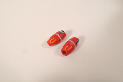 2 alte rare Glasperlen rot HF63 18x11mm 2 old Vintage fancy trade beads Murano
