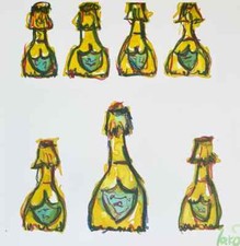 DOM PERIGNON 12" x 12" Champagne Rose acquerello su carta bottiglia originale 