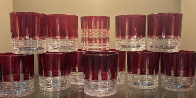 Gorgeous !! Vintage Rocks Glass Tumblers 12 Anchor Hocking 10 oz Crystal Red
