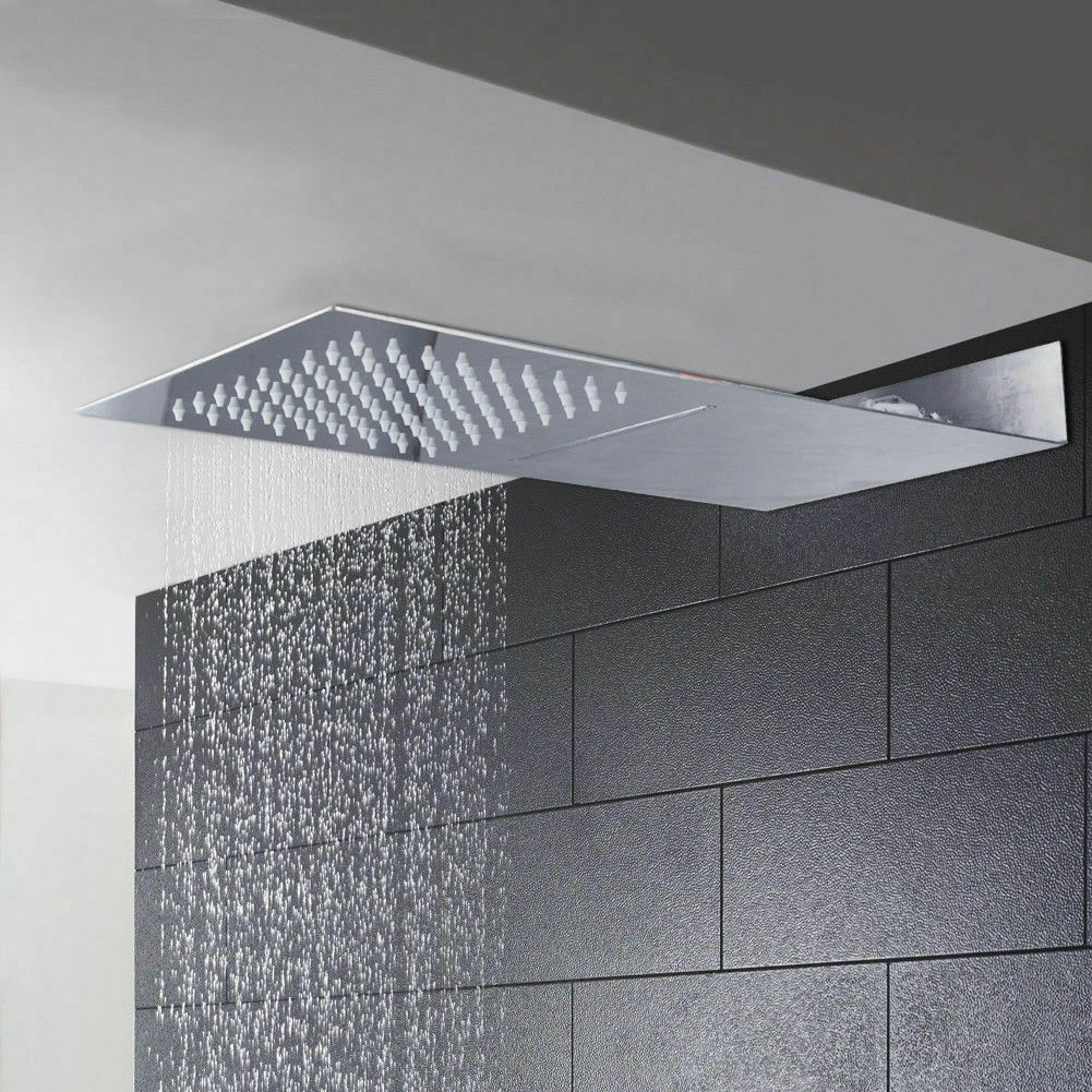 Slim Rectangle Rainfall Shower Head Waterfall Spout Faucet Mixer Tap Chrome