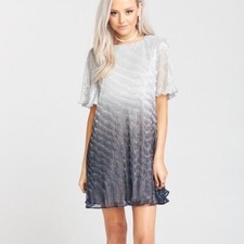 Show Me Your MuMu Jenner Icicle Dip Dye Ombré Pleate Metallic Party Mini Dress S