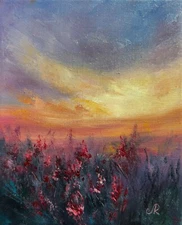 Original Sunset Painting Oil Landscape