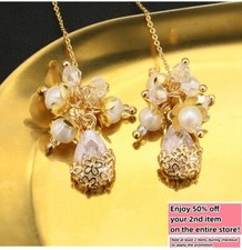 Crystal Freshwater Pearl Earrings Bohemian Baroque Dangle Tassel Drop 925 Silver
