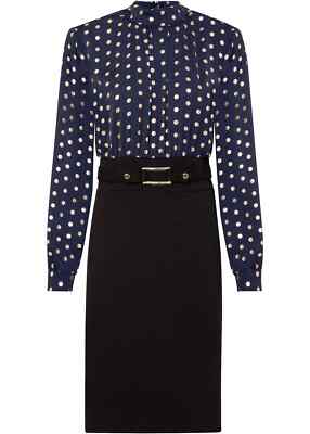 Kleid mit Polka-Dots Gr. 40/42 Blau Gold Bedruckt Minikleid Abendkleid Neu