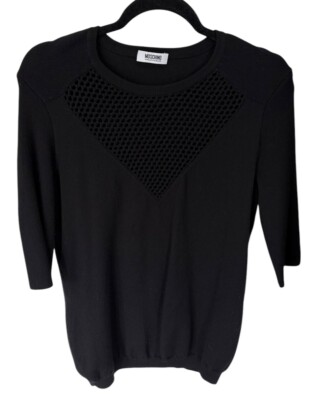 Moschino Cheap And Chic Virgin Wool Black Sweater 3/4 Sleeve Open Knit Goth
