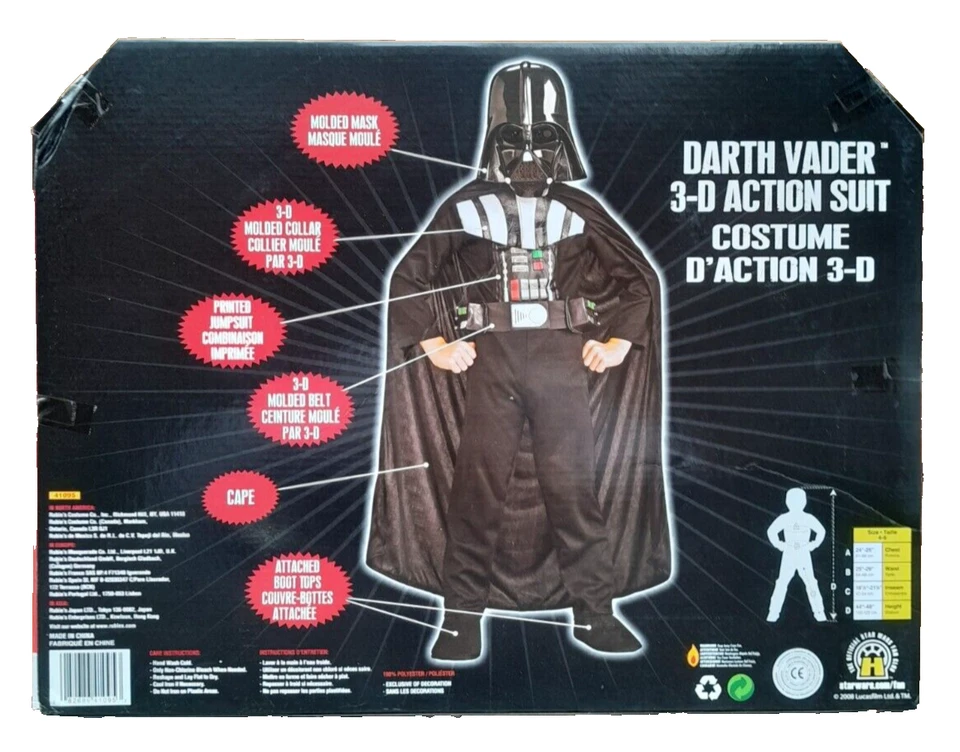 BOYS STAR WARS DARTH VADER FANCY DRESS COSTUME By RUBIES WORLD BOOK DAY 2025 NEW - Image 2 of 2