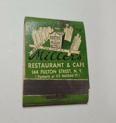 1930's MATCHBOOK CAFE W LUNCH PRICES UNSTRUCK NEW YORK FRONT STRIKE MILLER'S