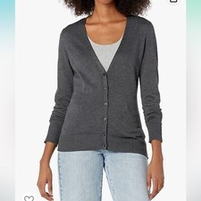 NWT Amazon Essentials Women's V-Neck Cardigan Sweater Charcoal Gray in Sz Medium