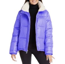 Koolaburra By Ugg Womens Sherpa Trim Puffer Jacket Soft Faux Fur Purple M $140