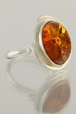 Glittering Cognac Color Genuine BALTIC AMBER Silver Ring 6.5 180626-13
