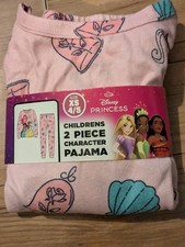 Disney Princess 2 Piece Pajamas Set Girls Size XS 4-5 Pink with Shell Prints