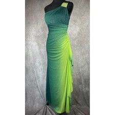 Vtg 90s Y2K Fairy Prom Gown S Sheer Green Ombré Rhinestones Mermaid Dress USA