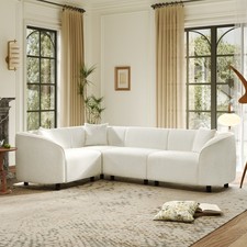 104" L-Shaped Curved 4-Seater Sectional Sofa in Beige w/ Boucl  Upholstery