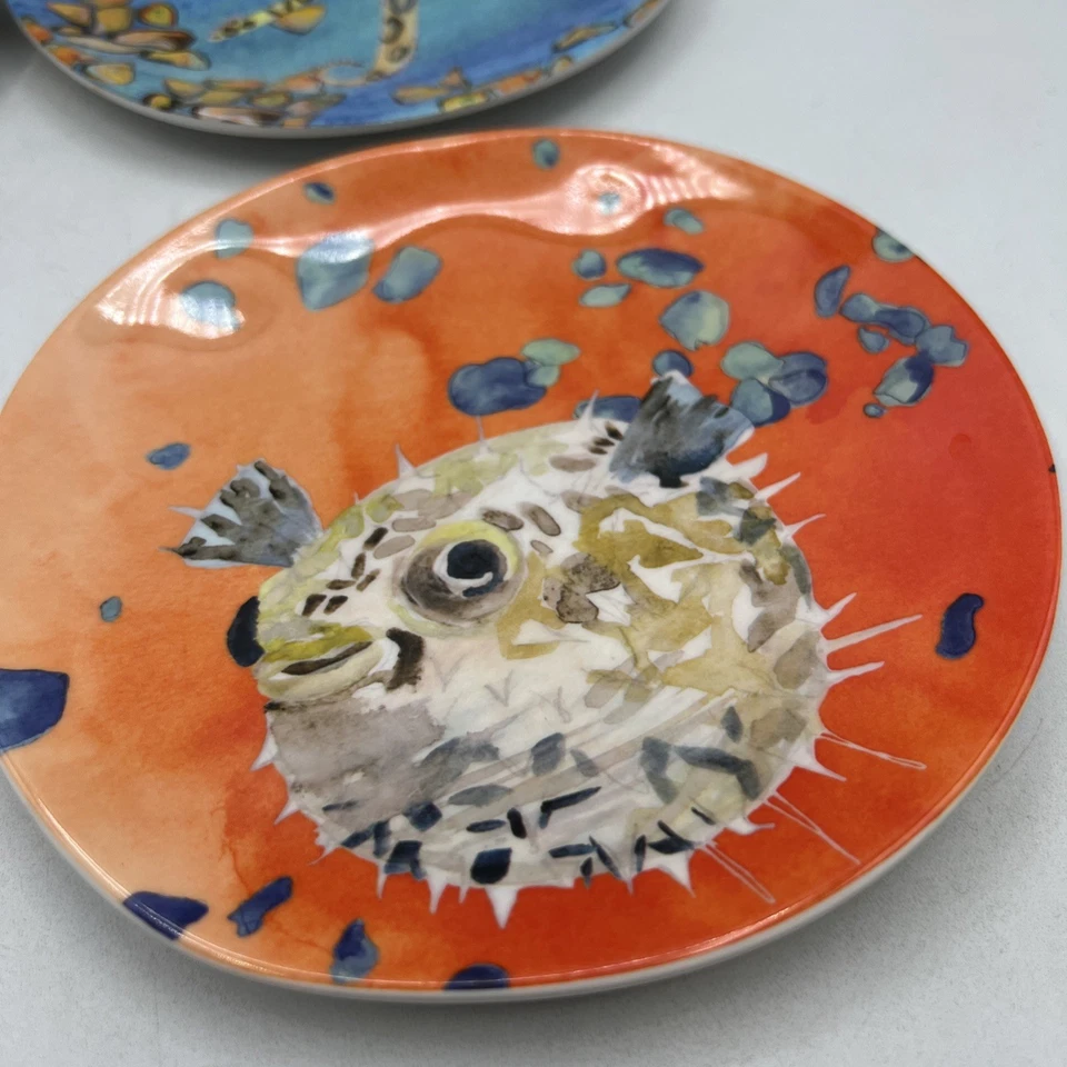 4 platos de postre Anthropologie melamina 6" VOUTSA Ocean Beach pulpo acolchado Foto 4 de 4