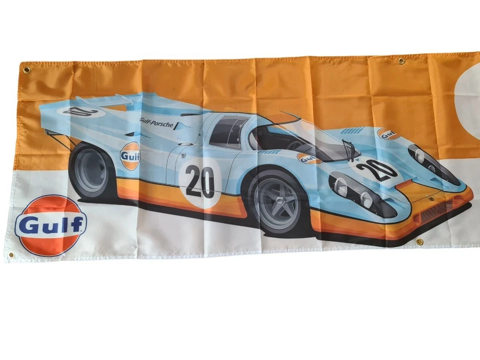 GULF Racing Motorsport Porsche 917 K Klassiker Banner Leinwand Flagge 60 x 240cm - Bild 4 von 4