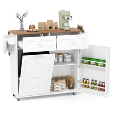 Rolling Kitchen Island Kitchen Island Cart w/ Drop Leaf Trash Can Cabinet