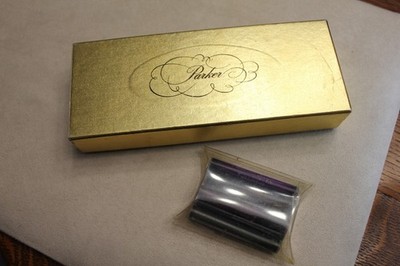 Vintage Parker Fountain & Ball Point Pen Set w/Original Box - Maroon & Silver