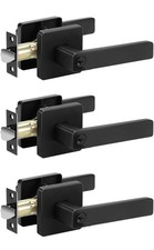 GOLDENWARM Matte Black Square Keyed Entry Door Lever Lock Set w/ Latch 3 pack