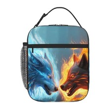 Ice Fire Wolf Insulated Lunch Bag Reusable Leakproof Cooler Tote for Work
