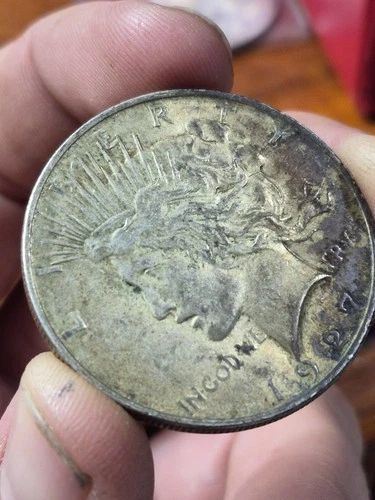 1927 D Peace Dollar 90% Silver AU + , Key-Date Coin Original Toned #820