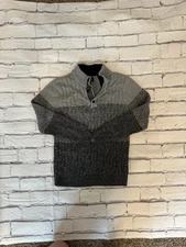 Grey And Black Color Block Striped Sweater With Sherpa Collar