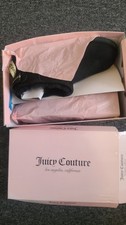 Juicy Couture Women's Black Bootie Slippers Faux Suede Faux Fur Lined