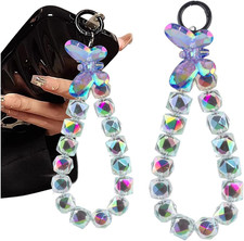 Laser Black Beaded Phone Charm Wrist Strap Acrylic Butterfly Phone Chain Wristle