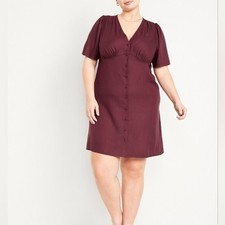 Old Navy Babydoll Dress Maroon Burgundy Casual Teacher Modest Classy Office XL